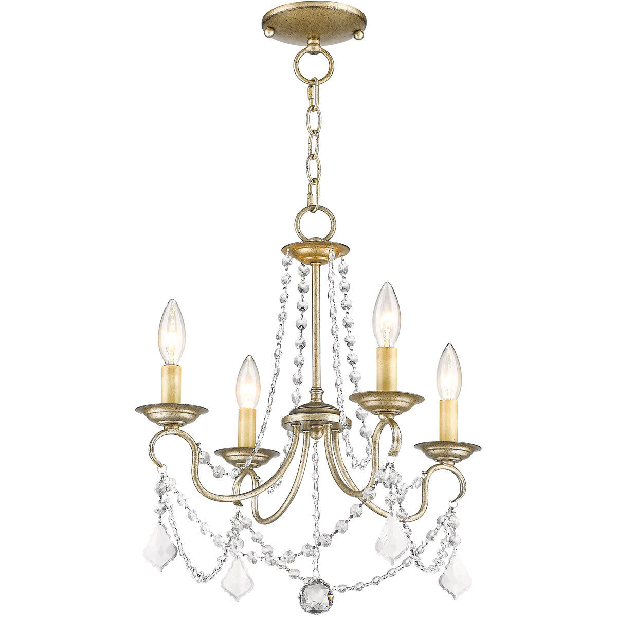 Livex Lighting Pennington Collection 4 Light ASL Chain Hang/Ceiling Mount in Hand Painted Antique Silver Leaf 6514-73