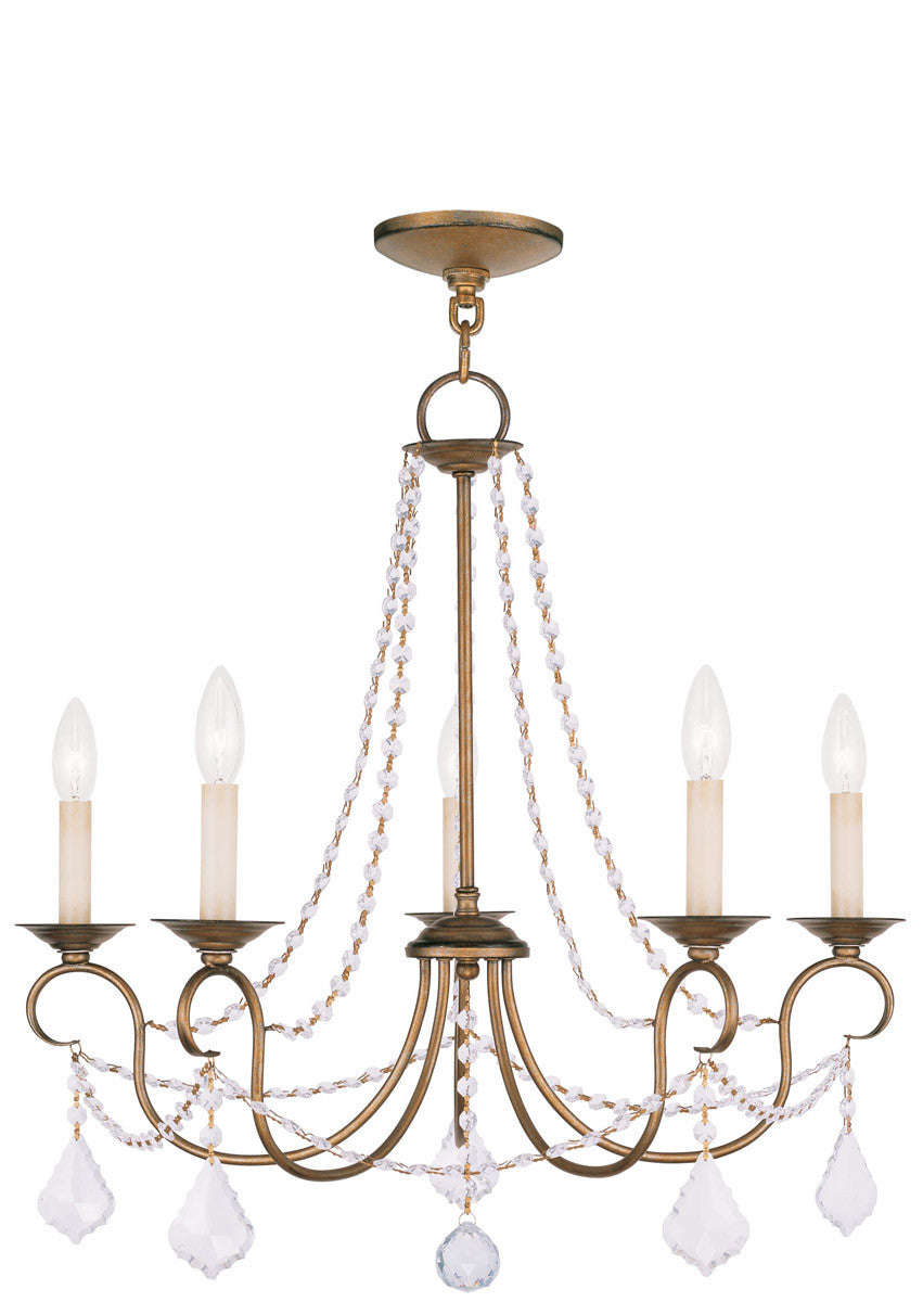 Livex Lighting Pennington Collection 5 Light Antique Gold Leaf Chandelier in Antique Gold Leaf 6515-48