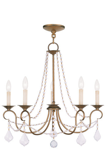 Livex Lighting Pennington Collection 5 Light Antique Gold Leaf Chandelier in Antique Gold Leaf 6515-48