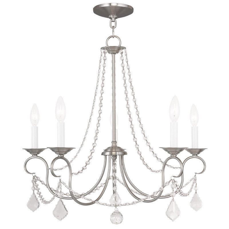 Livex Lighting Pennington Collection 5 Light Brushed Nickel Chandelier in Brushed Nickel 6515-91