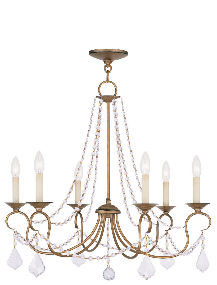 Livex Lighting Pennington Collection 6 Light Antique Gold Leaf Chandelier in Antique Gold Leaf 6516-48