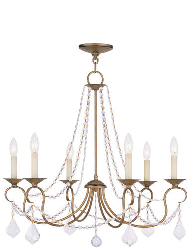 Livex Lighting Pennington Collection 6 Light Antique Gold Leaf Chandelier in Antique Gold Leaf 6516-48