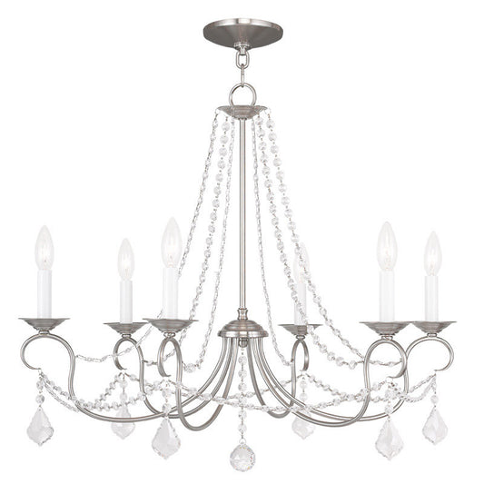 Livex Lighting Pennington Collection 6 Light Brushed Nickel Chandelier in Brushed Nickel 6516-91