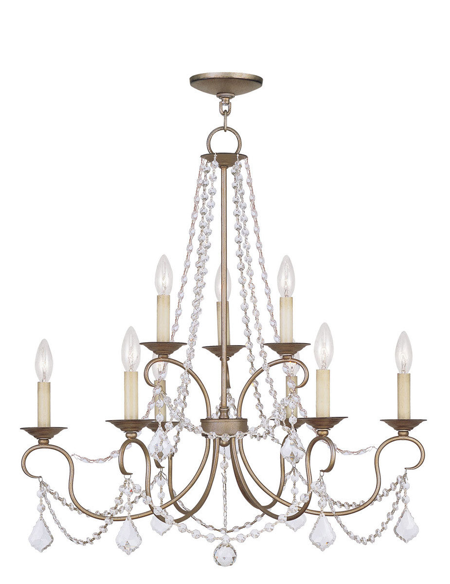 Livex Lighting Pennington Collection 9 Light Antique Silver Leaf Chandelier in Hand Painted Antique Silver Leaf 6519-73