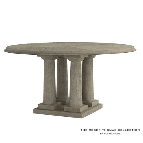 Global Views Titian Dining Table Grey Sandblasted Oak 60 inch Top The Roger Thomas Collection RT2015