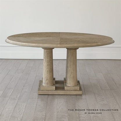 Global Views Titian Dining Table Grey Sandblasted Oak 60 inch Top The Roger Thomas Collection RT2015