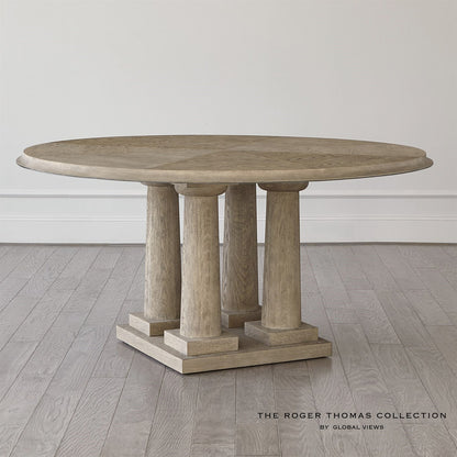 Global Views Titian Dining Table Grey Sandblasted Oak 60 inch Top The Roger Thomas Collection RT2015