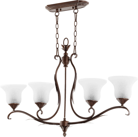 Quorum Flora Island Light in Vintage Copper with White Linen 6572-4-39