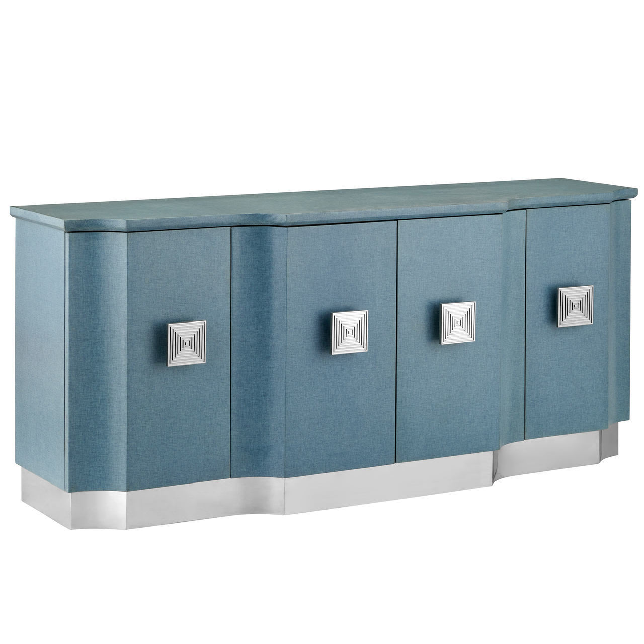 Currey & Co. 78" Maya Blue Laquered Linen Credenza 3000-0281