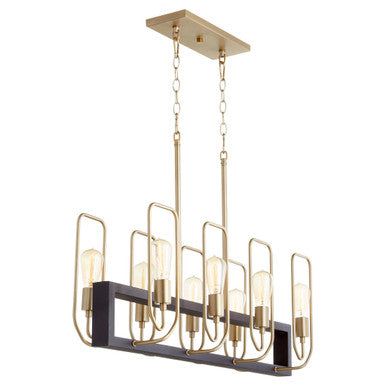 Quorum Howe Chandelier in Textured Black w/ Aged Brass 66-8-6980