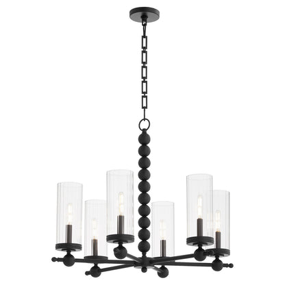 Quorum  Lee Boulevard 6 Light Glass Chandlier - Matte Black 660-6-59