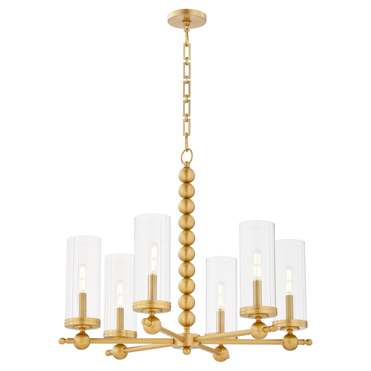 Quorum  Lee Boulevard 6 Light Glass Chandlier - Aged Brass 660-6-80