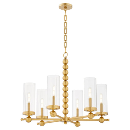 Quorum  Lee Boulevard 6 Light Glass Chandlier - Aged Brass 660-6-80