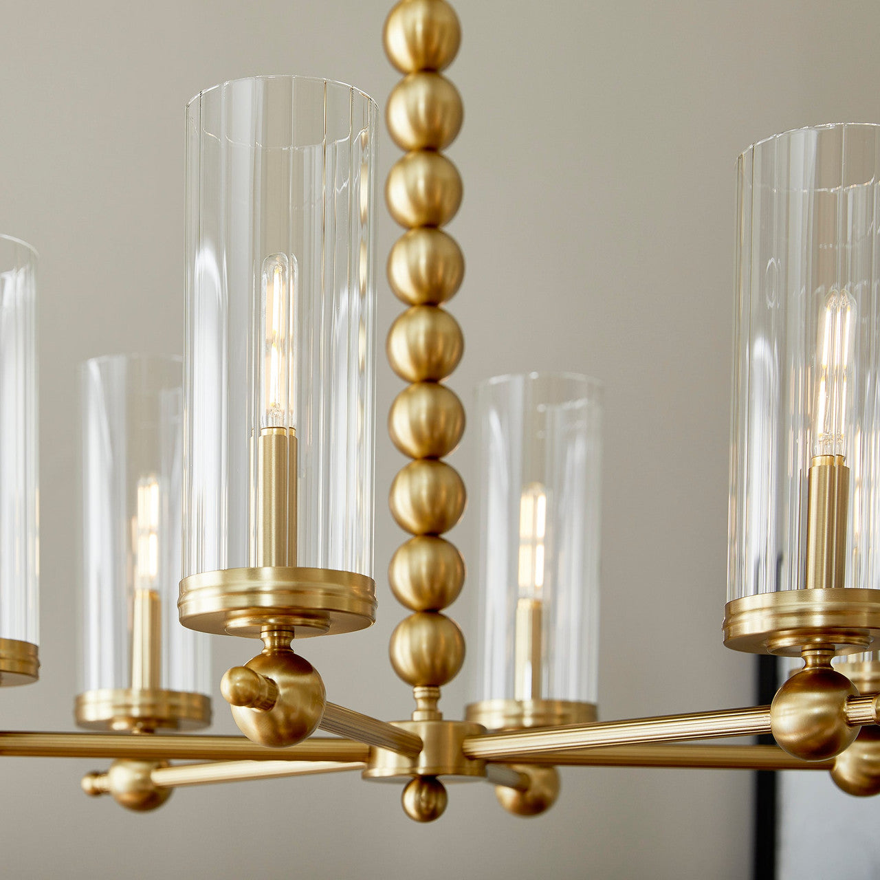 Quorum  Lee Boulevard 6 Light Glass Chandlier - Aged Brass 660-6-80