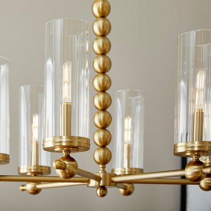 Quorum  Lee Boulevard 6 Light Glass Chandlier - Aged Brass 660-6-80