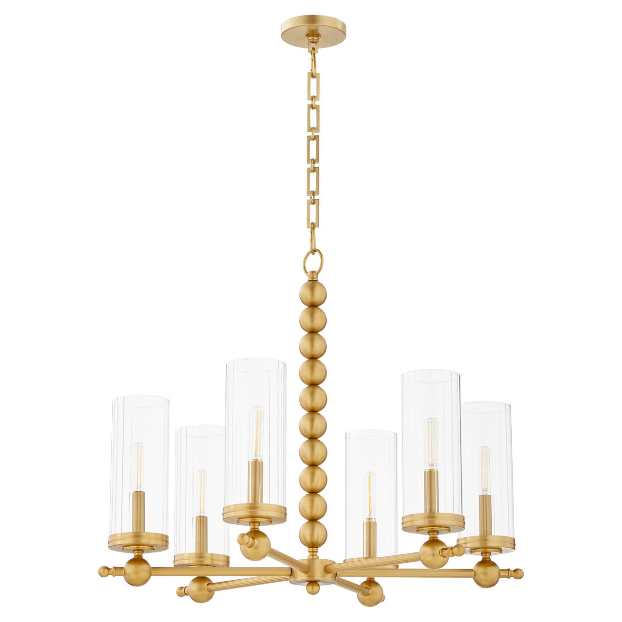 Quorum  Lee Boulevard 6 Light Glass Chandlier - Aged Brass 660-6-80