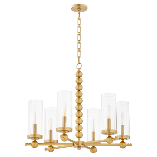 Quorum  Lee Boulevard 6 Light Glass Chandlier - Aged Brass 660-6-80