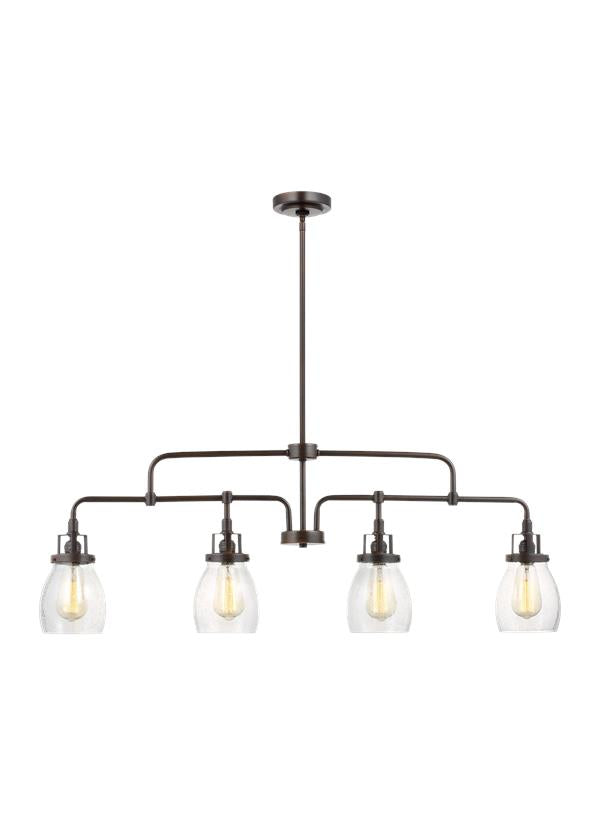 Generation Lighting Belton transitional 4-light indoor dimmable linear ceiling chandelier pendant light in bronze finish with undefined glass shades 6614504-710