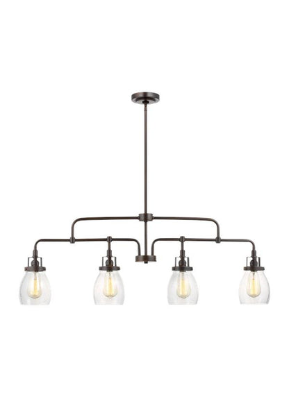 Generation Lighting Belton transitional 4-light indoor dimmable linear ceiling chandelier pendant light in bronze finish with undefined glass shades 6614504-710