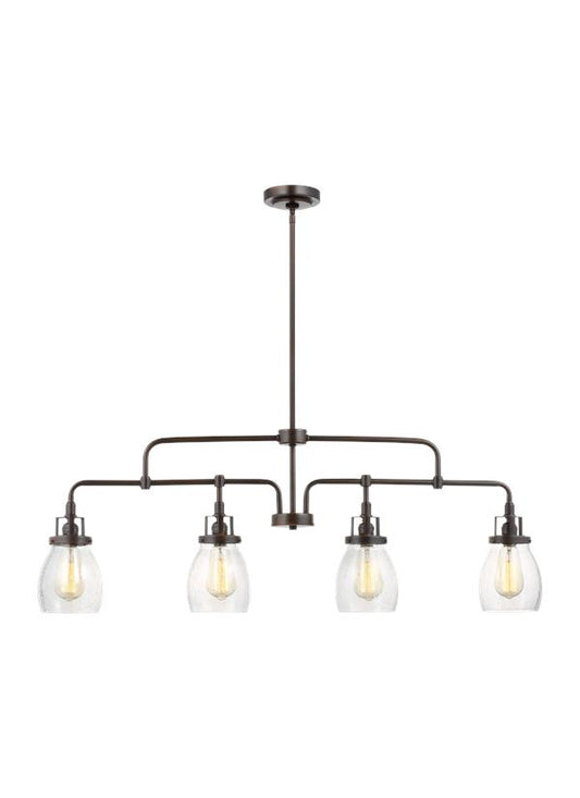 Generation Lighting Belton transitional 4-light indoor dimmable linear ceiling chandelier pendant light in bronze finish with undefined glass shades 6614504-710