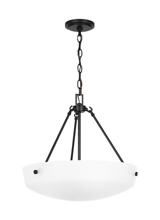 Generation Lighting  Kerrville 3-light ceiling pendant in midnight black with satin etched glass shade 6615203-112