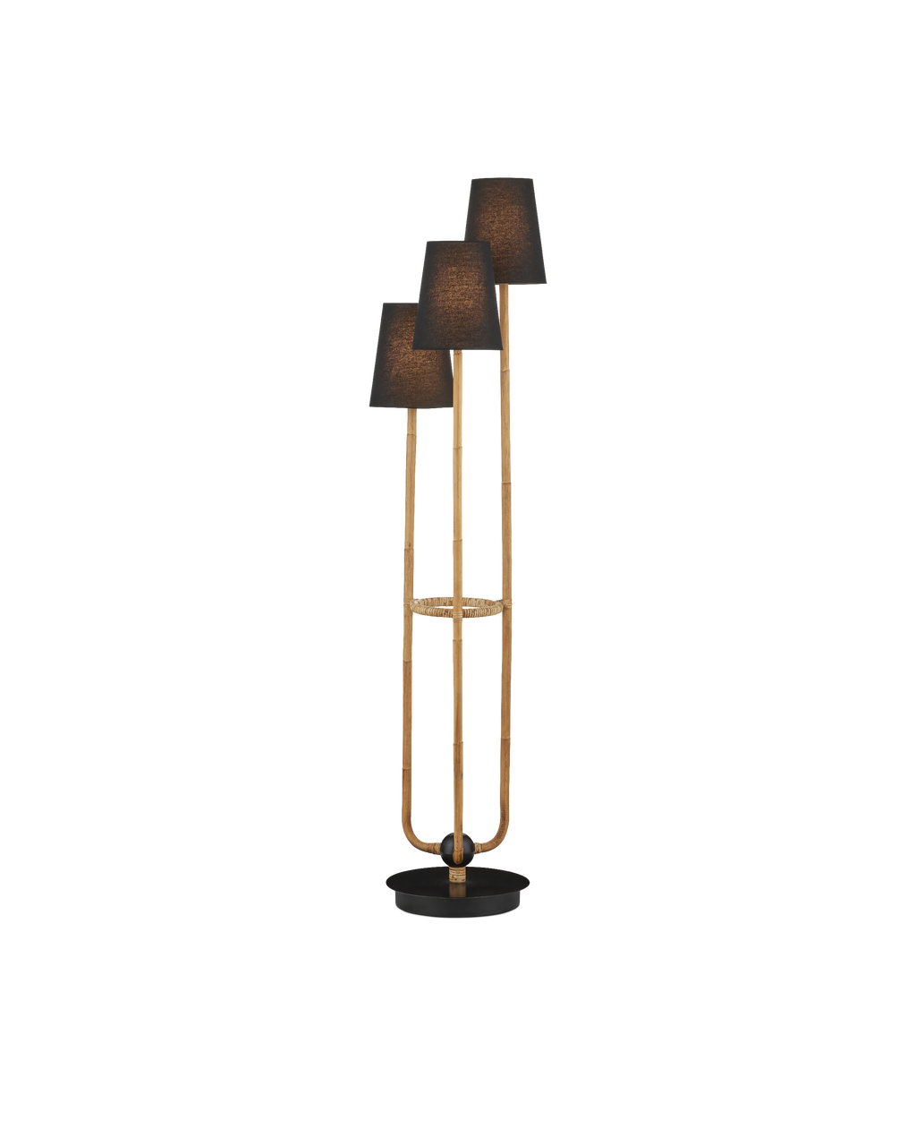 Currey & Co Triptych Floor Lamp in Natural Rattan/Satin Black 8000-0159