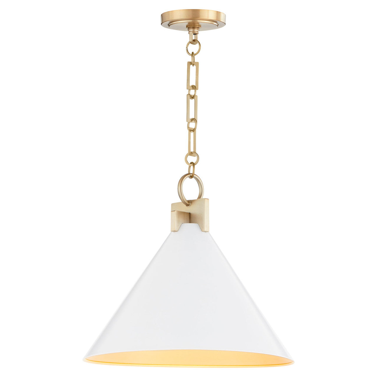 Quorum  Jackson 16" Cone Pendant - Studio White with Aged Brass 68-16-0880