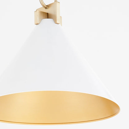 Quorum  Jackson 16" Cone Pendant - Studio White with Aged Brass 68-16-0880