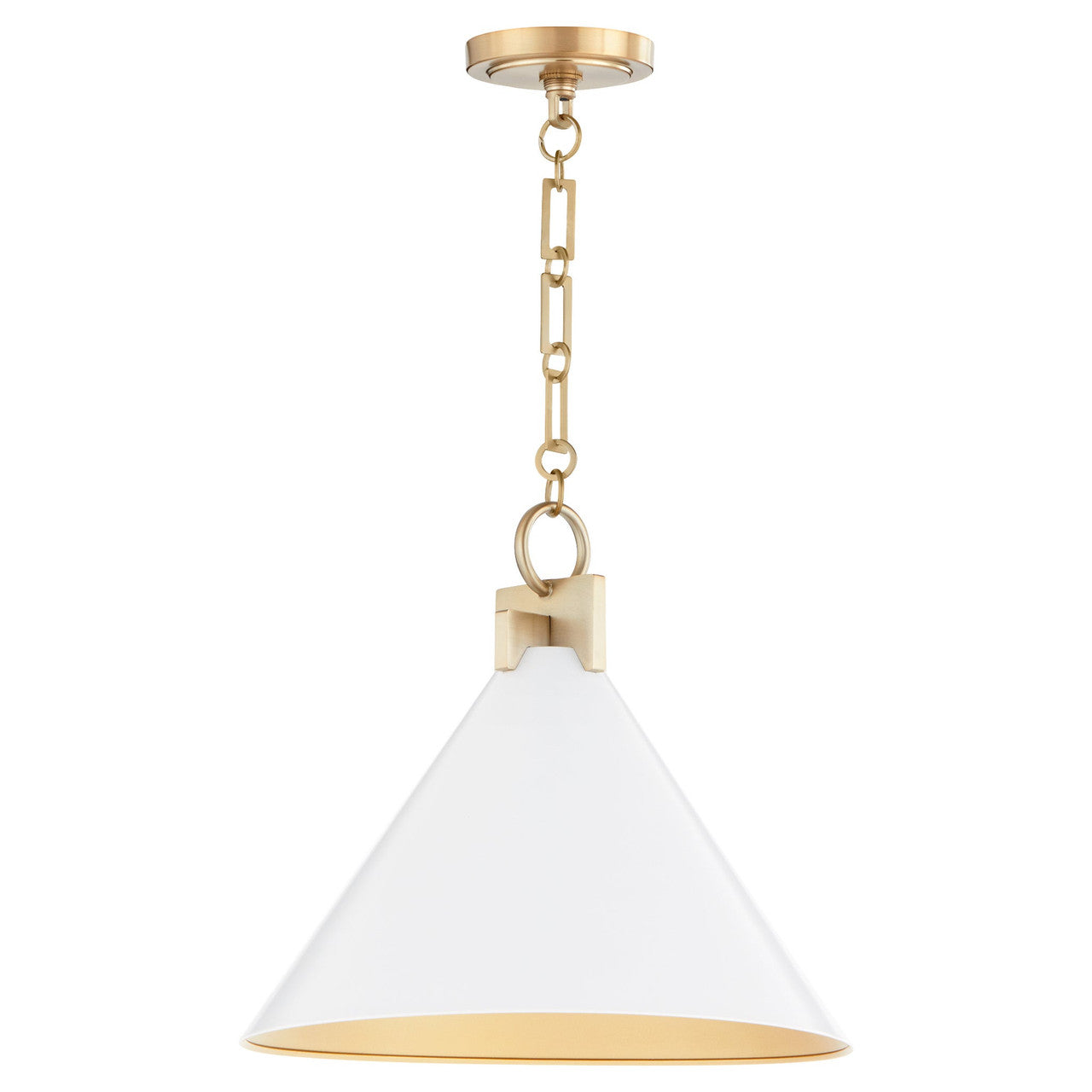 Quorum  Jackson 16" Cone Pendant - Studio White with Aged Brass 68-16-0880