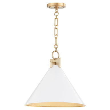 Quorum  Jackson 16" Cone Pendant - Studio White with Aged Brass 68-16-0880