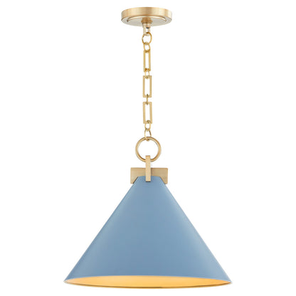 Quorum  Jackson 16" Cone Pendant - Blue with Aged Brass 68-16-1280