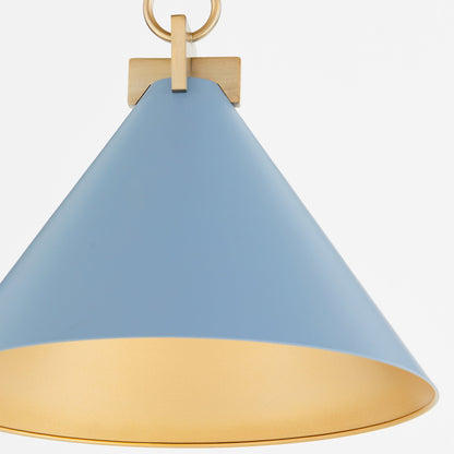 Quorum  Jackson 16" Cone Pendant - Blue with Aged Brass 68-16-1280