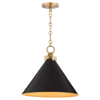 Quorum  Jackson 16" Cone Pendant - Matte Black with Aged Brass 68-16-5980