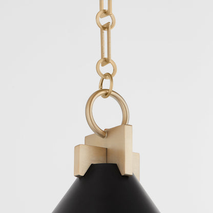 Quorum  Jackson 16" Cone Pendant - Matte Black with Aged Brass 68-16-5980