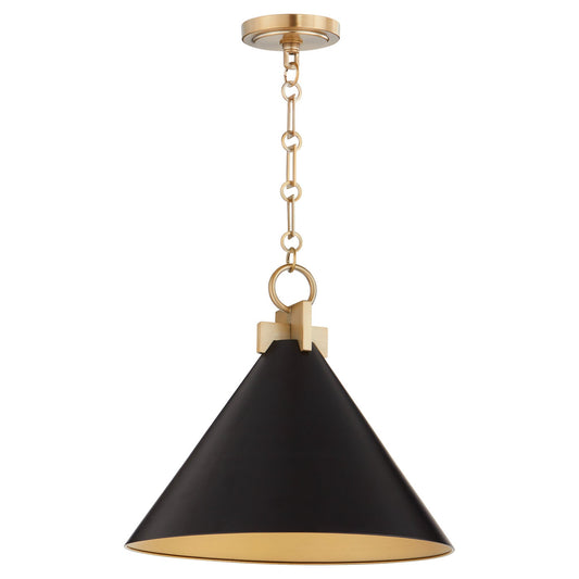 Quorum  Jackson 16" Cone Pendant - Matte Black with Aged Brass 68-16-5980