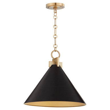 Quorum  Jackson 16" Cone Pendant - Matte Black with Aged Brass 68-16-5980