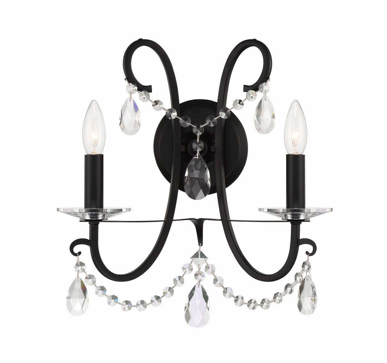 Crystorama Othello 2 Light Matte Black Wall Mount 6822-MK-CL-MWP