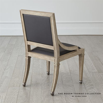 Global Views Seine Side Chair Grey with Black Leather The Roger Thomas Collection RT2011