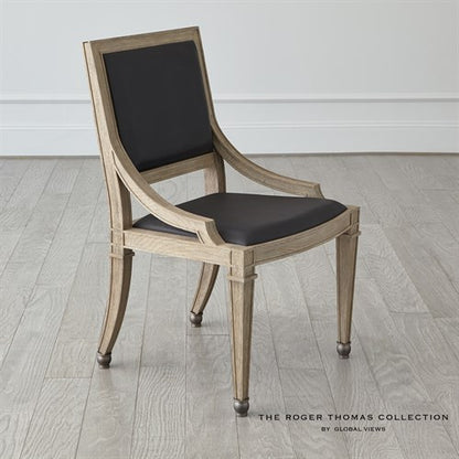 Global Views Seine Side Chair Grey with Black Leather The Roger Thomas Collection RT2011