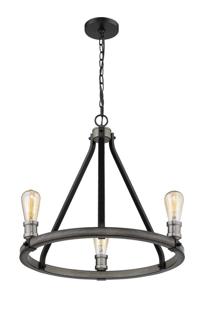 Z-Lite Kirkland 3 Light Chandelier in Ashen Barnboard 472-3ABB