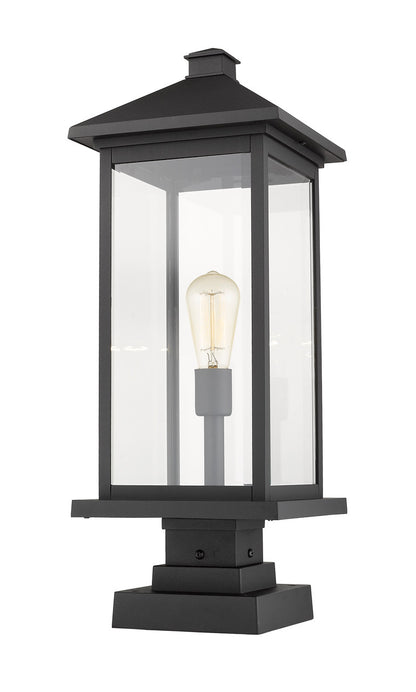 Z-Lite Portland 1 Light Outdoor Pier Mounted Fixture in Black 531PHBXLS-SQPM-BK