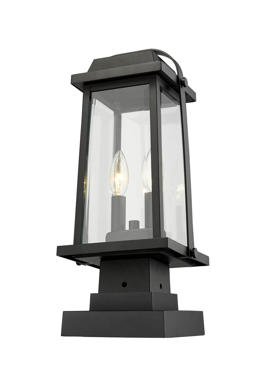 Z-Lite Millworks 2 Light Outdoor Pier Mounted Fixture in Black 574PHMS-SQPM-BK