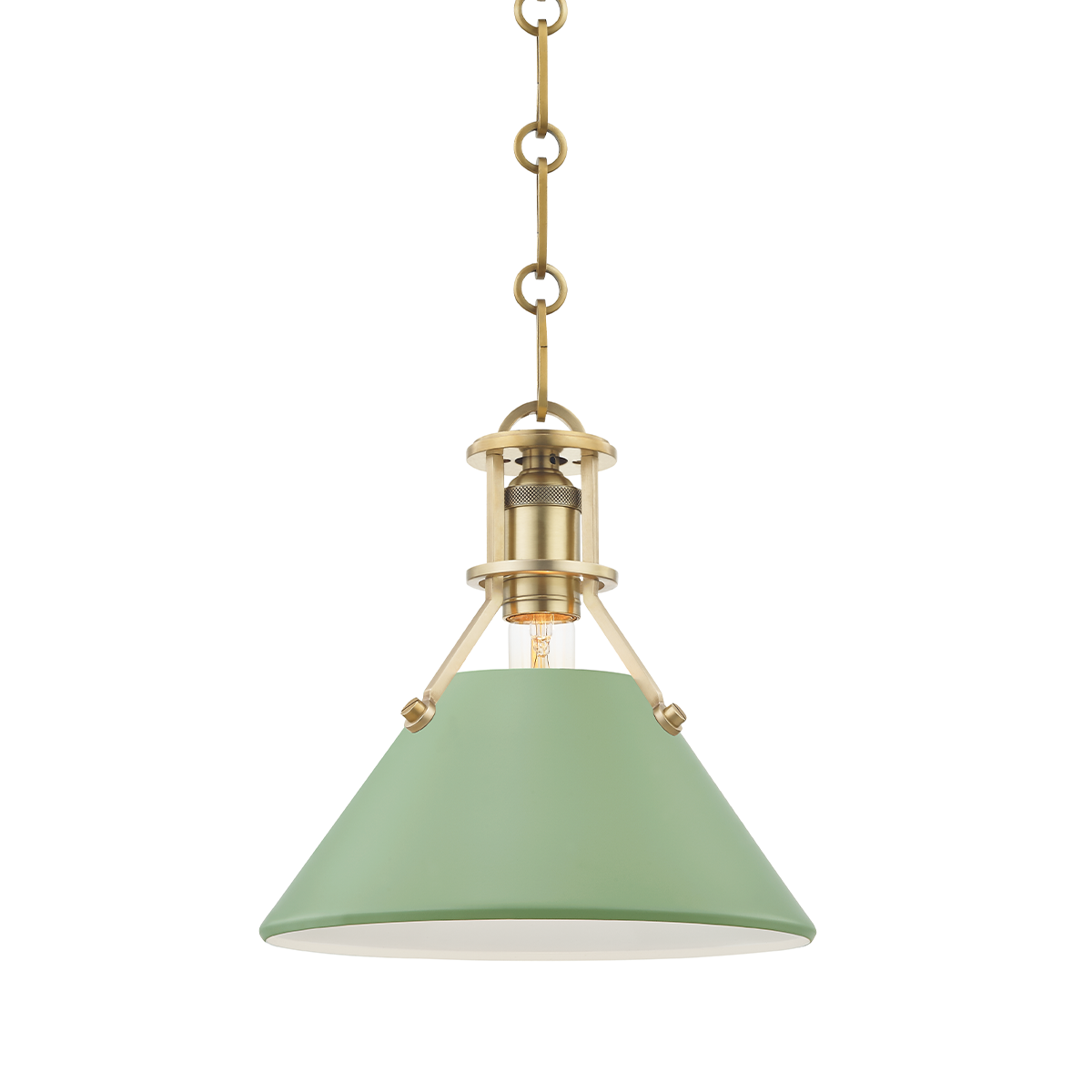 Hudson Valley Lighting Painted No.2 Pendant in Aged Brass/leaf Green Combo MDS351-AGB/LFG