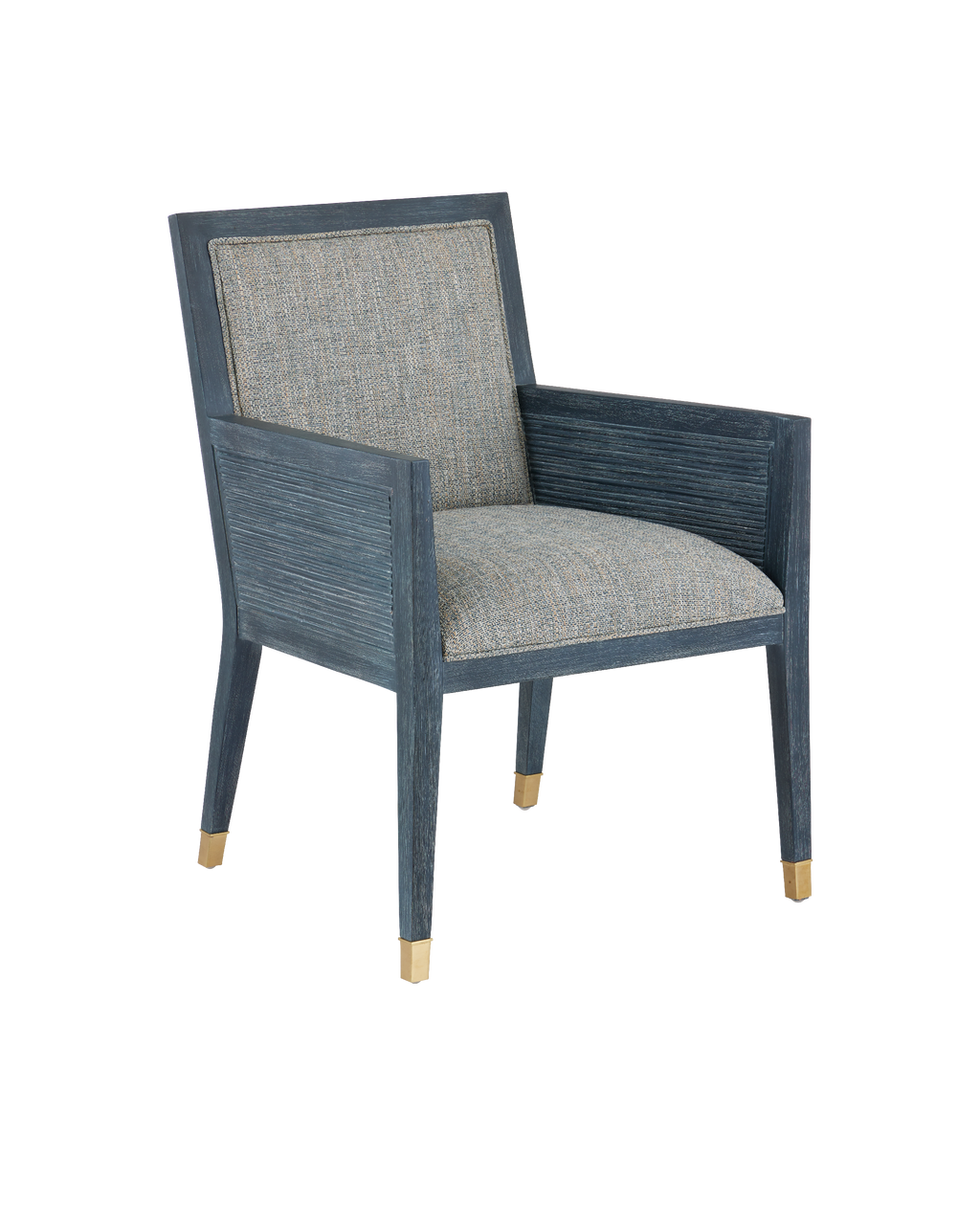 Currey & Co Santos Vintage Navy Armchair, Barrett Dusk in Vintage Navy/Performance Barrett Dusk/Satin Brass 7000-0852