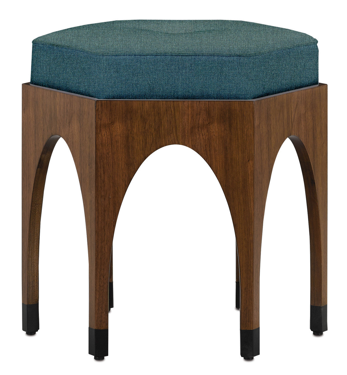 Currey & Co. Dyer Blue Ink Walnut Ottoman 7000-0272