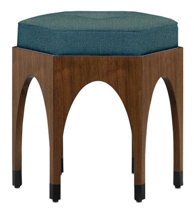 Currey & Co. Dyer Blue Ink Walnut Ottoman 7000-0272