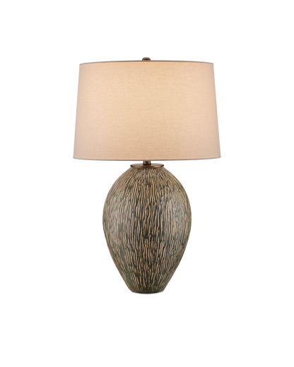 Currey & Co Hildreth Table Lamp in Olive Green/Beige/Off-White/Antique Brass 6000-0937