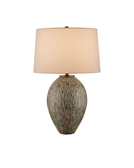 Currey & Co Hildreth Table Lamp in Olive Green/Beige/Off-White/Antique Brass 6000-0937