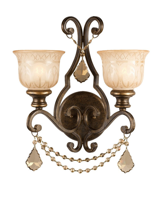 Crystorama Norwalk 2 Light Golden Teak Crystal Bronze Umber Wall Mount 7502-BU-GT-MWP