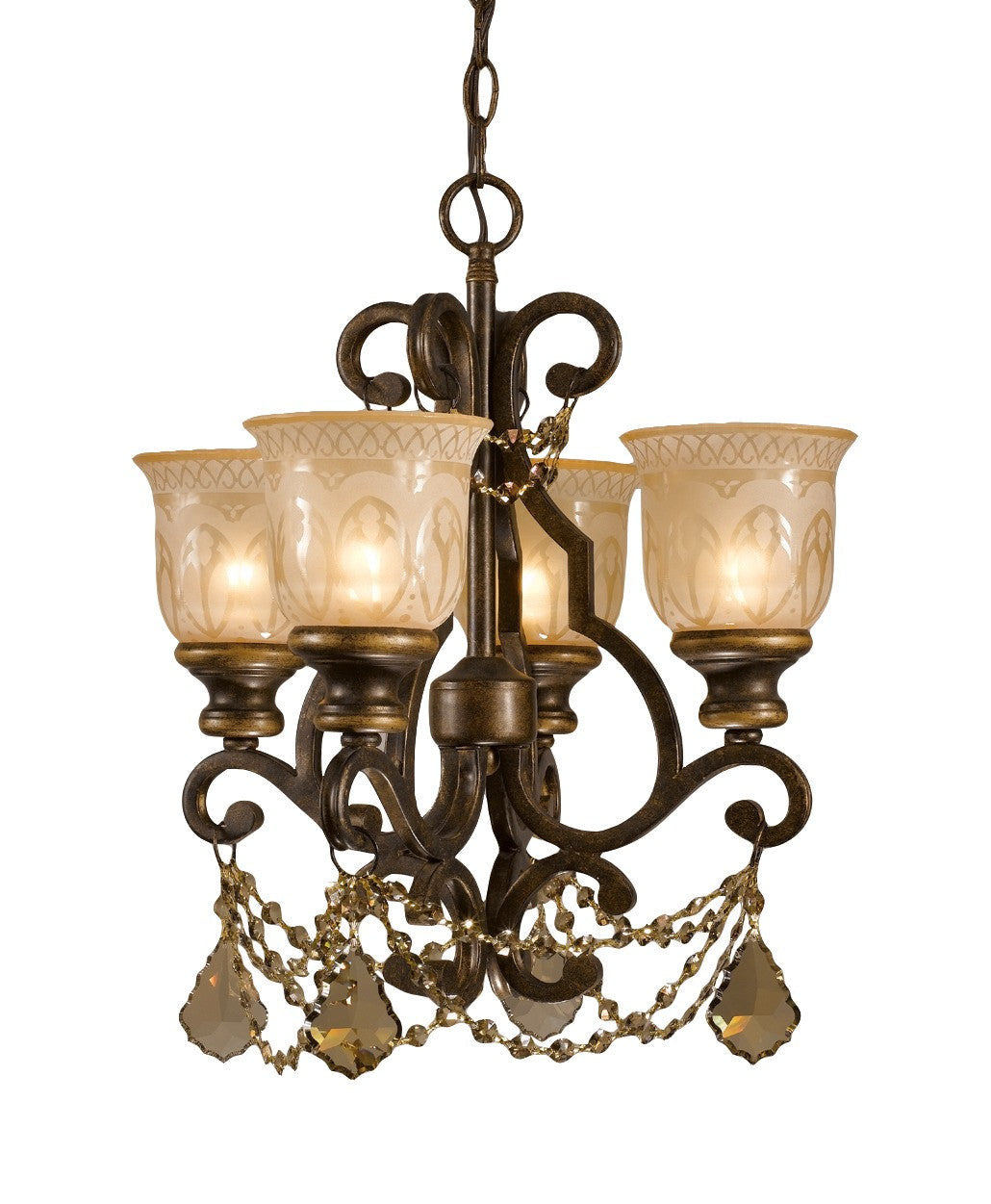 Crystorama Norwalk 4 Light Golden Teak Crystal Bronze Umber Mini Chandelier 7504-BU-GT-MWP